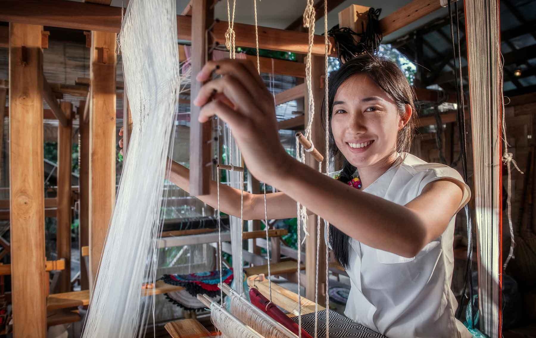 Maker creating textile products through Branch Life Maker Pathway